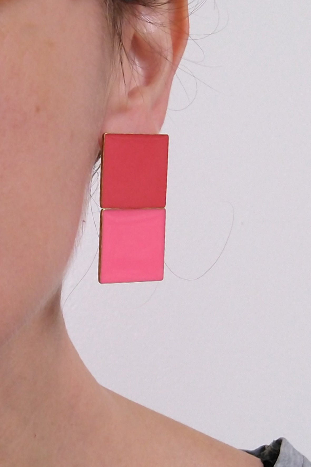 Pink and red Earrings, Rechteck earrings, geometric earrings