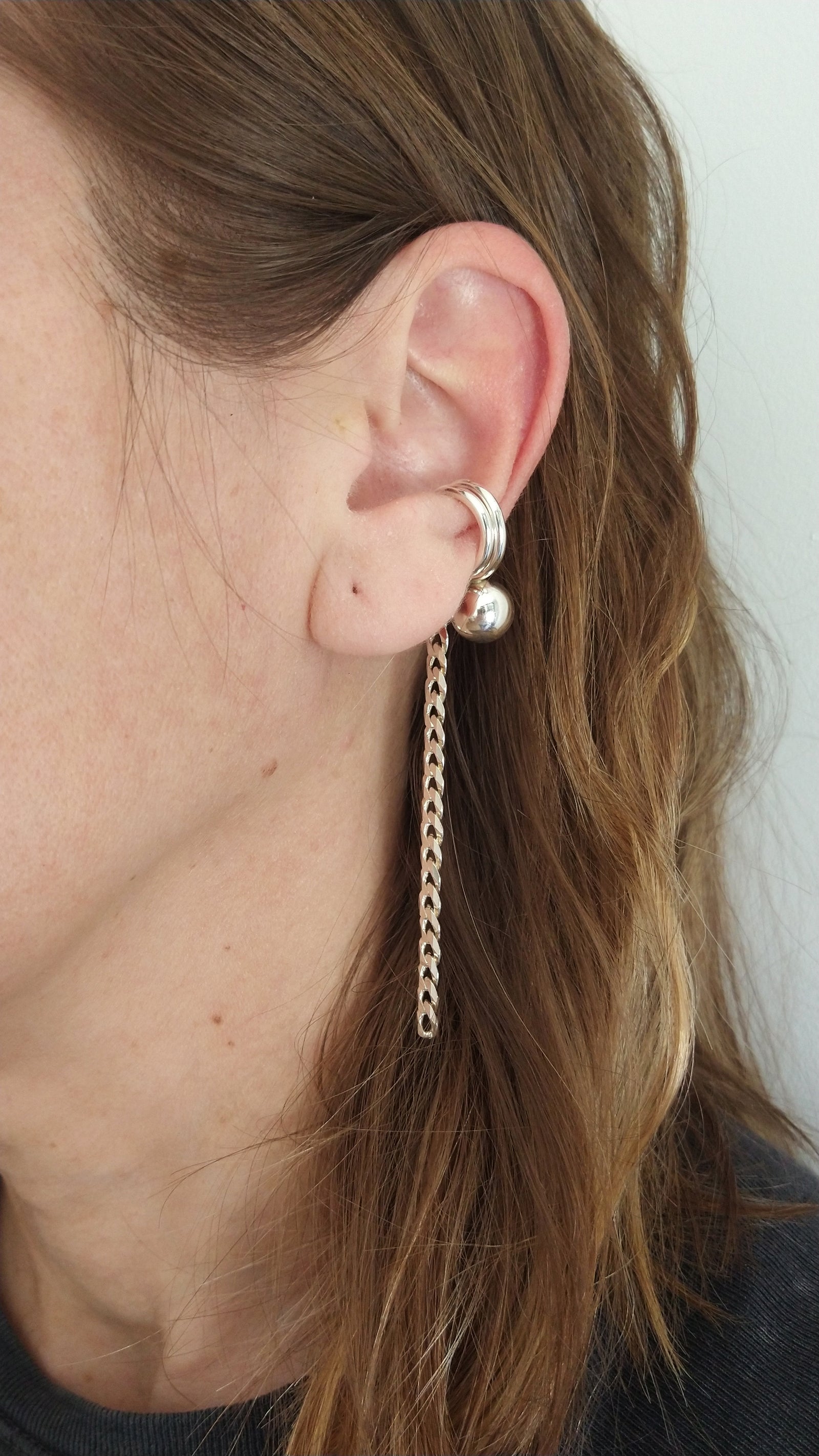 Sterling silver ear cuff set, Bola ear cuff