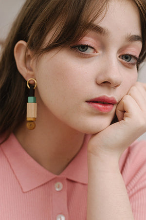 totem earrings, gold plated brass and wood